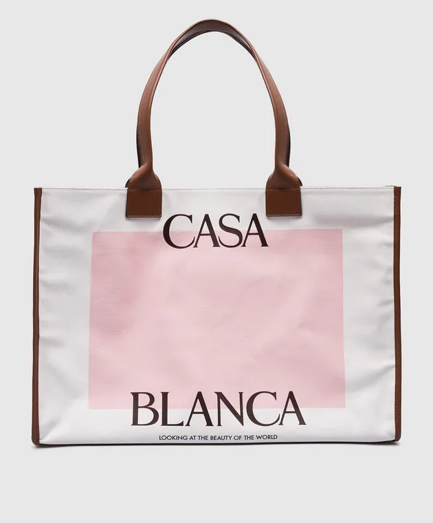 Casablanca Borsa tote Casa in tela bianca con logo AF23BAG07901