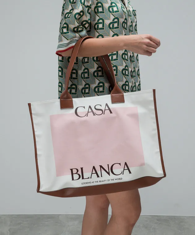 Casablanca Borsa tote Casa in tela bianca con logo AF23BAG07901