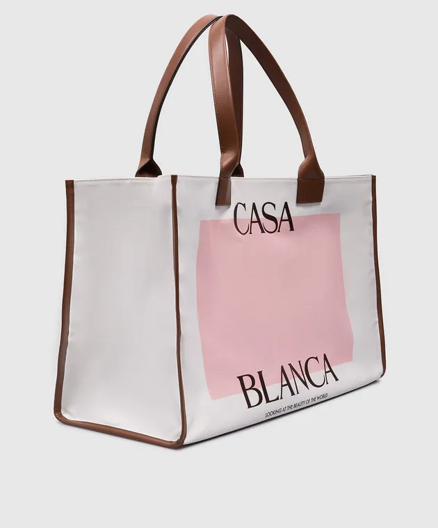 Casablanca Borsa tote Casa in tela bianca con logo AF23BAG07901