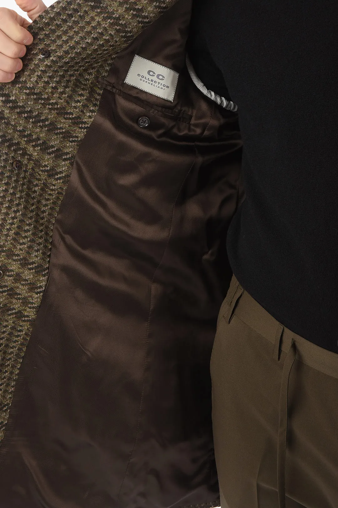 CC COLLECTION Cappotto in Lana e Cashmere Pied de Poule con 3 Tasche