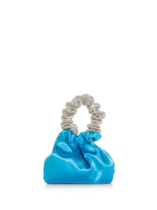 Clutch bag in blue satin with rhinestones