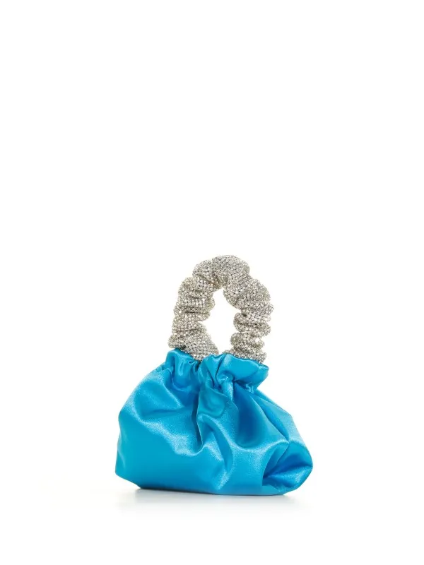 Clutch bag in blue satin with rhinestones