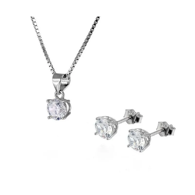 COMPLETO PARURE COLLANA E ORECCHINI PUNTO LUCE IN ARGENTO RODIATO ORO BIANCO