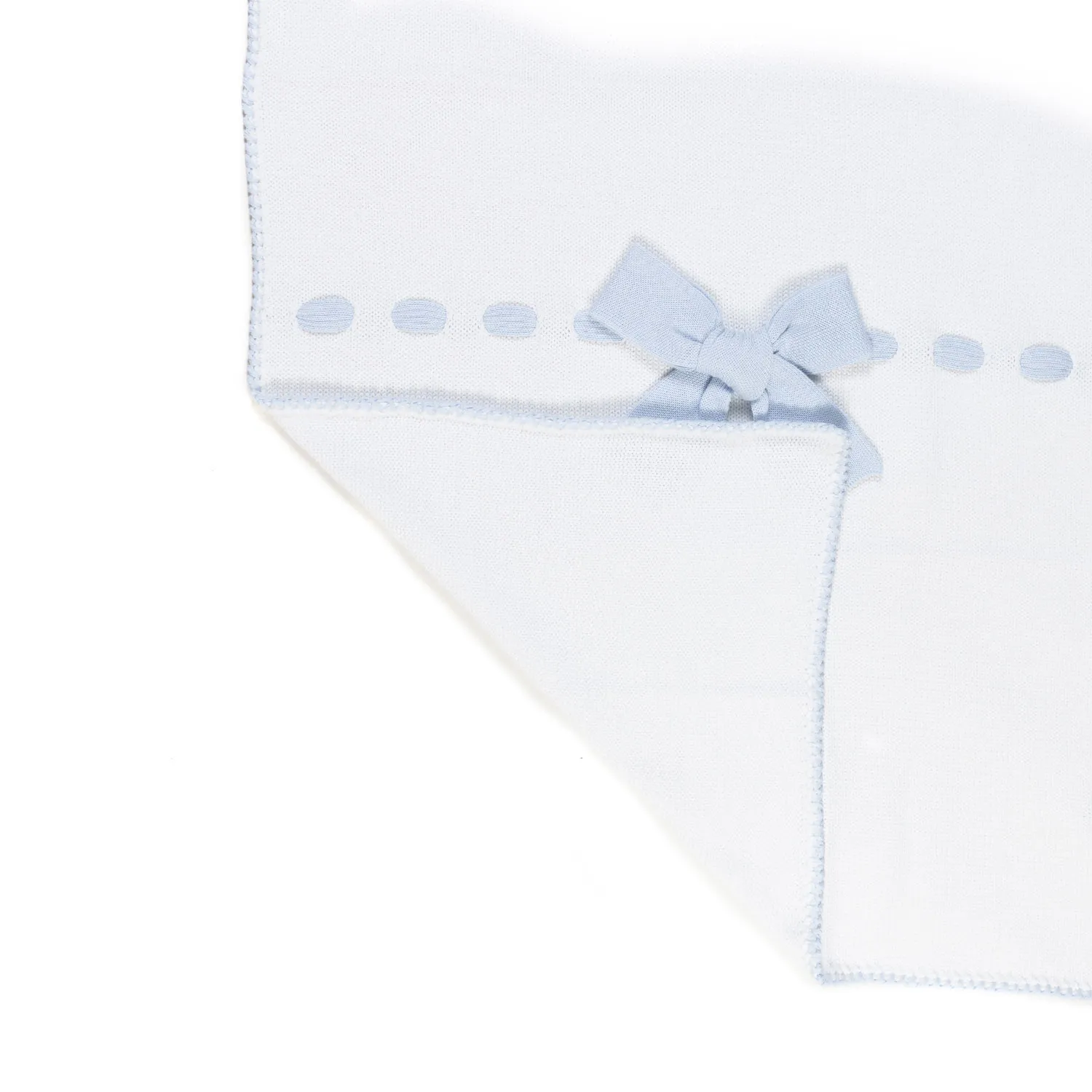 Coperta Maglia Di Cotone Bianca Con Fiocco Celeste