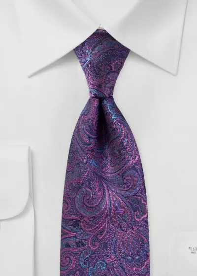 Cravatta XXL con motivo paisley (viola/marino)