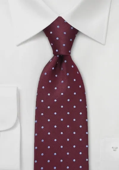 Cravatta XXL rosso vinaccia pois celesti