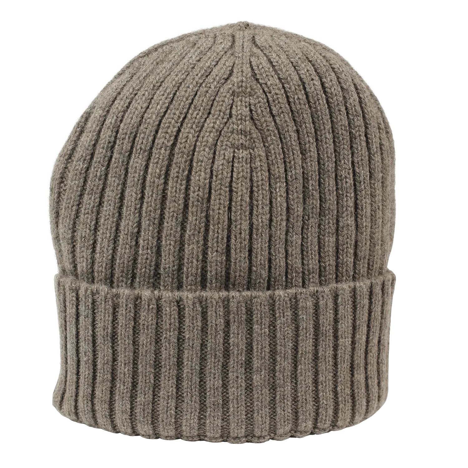 Cuffia a coste con risvolto in puro cashmere – Berretto colore legno