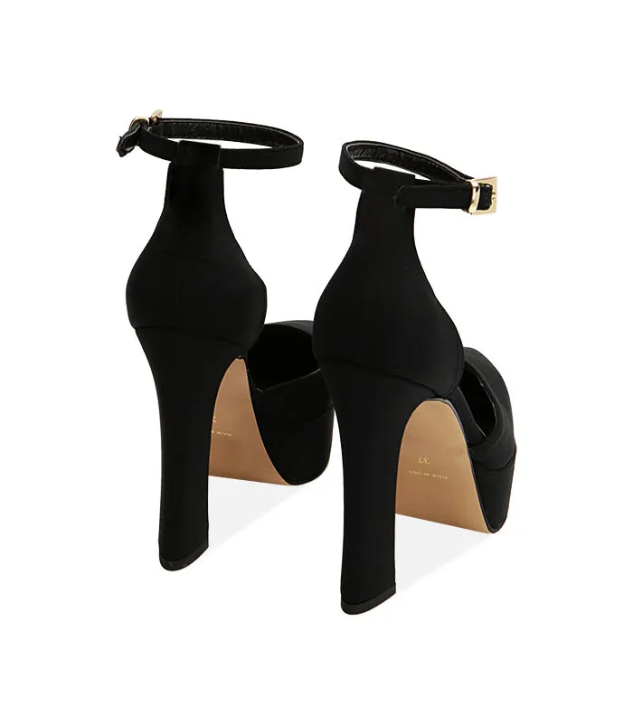 Décolleté platform nere in tessuto, tacco 12,5 cm