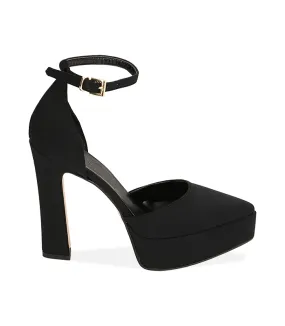 Décolleté platform nere in tessuto, tacco 12,5 cm