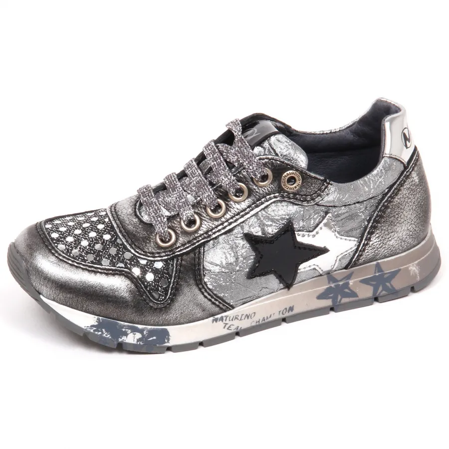E3762 sneaker bimba grigio laminato NATURINO scarpe shoe baby kid girl