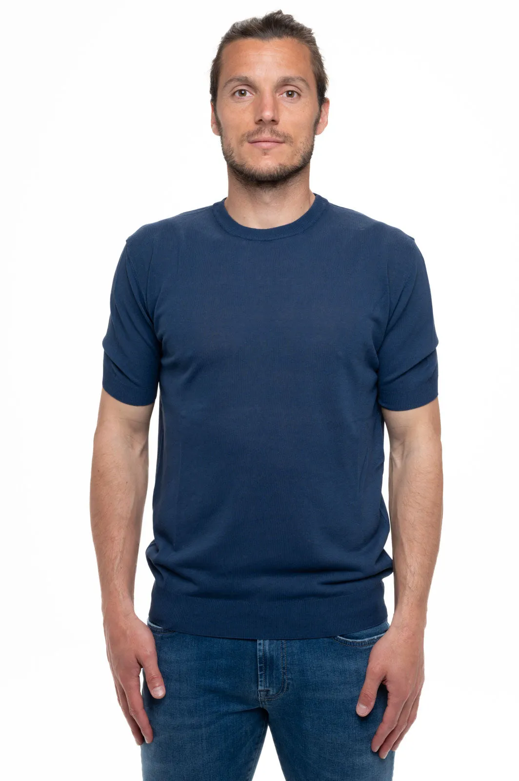  Elia Uomo T-shirt in crepe di cotone blu elia  