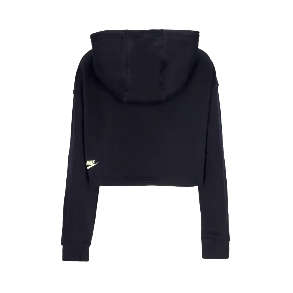 felpa cappuccio corta donna sportswear fleece pullover crop hoodie BLACK