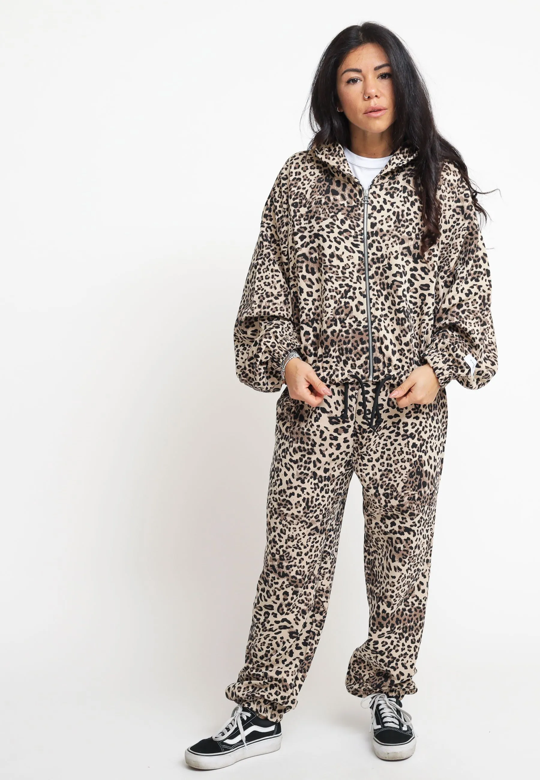 Felpa Cappuccio Crop Zip Fantasia Leo Caramel