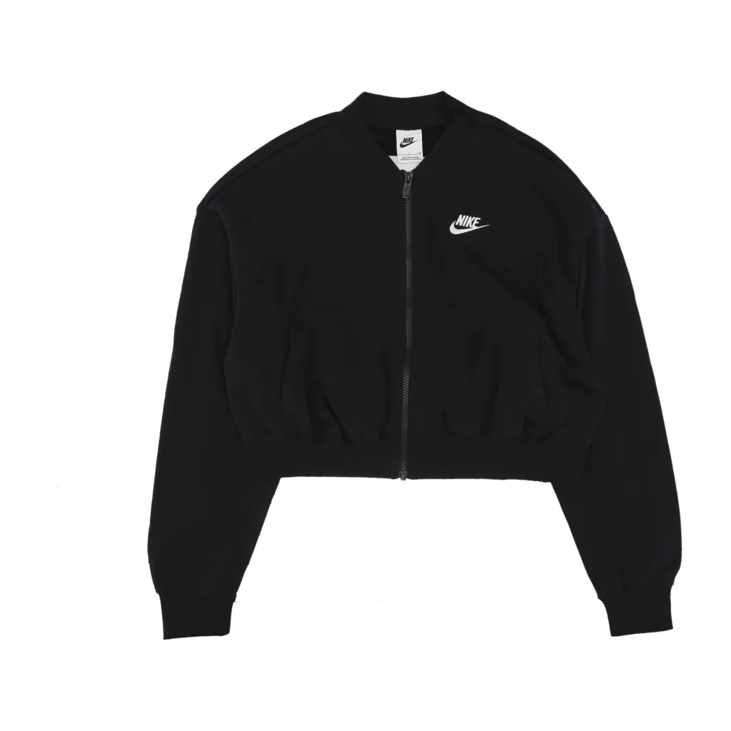 felpa girocollo corta donna w club fleece crop full zip sweatshirt BLACK/WHITE