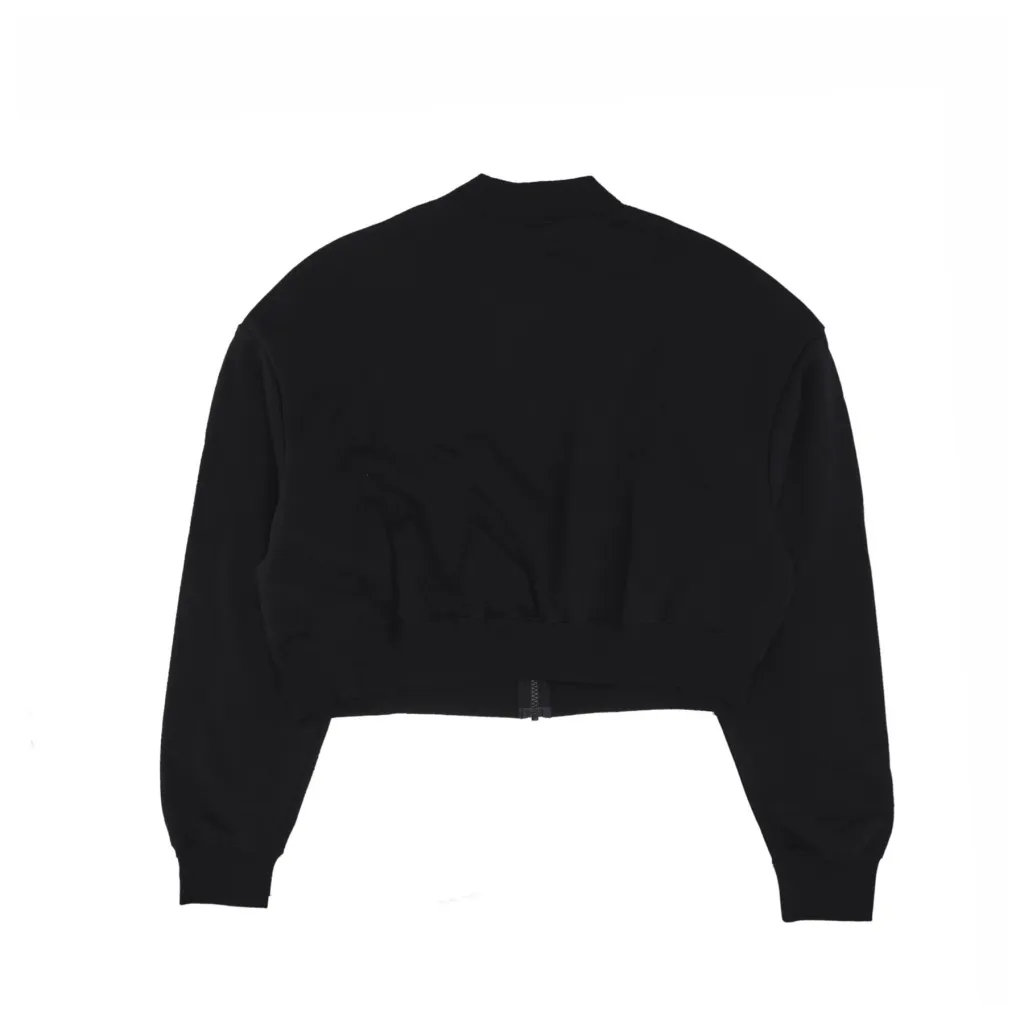 felpa girocollo corta donna w club fleece crop full zip sweatshirt BLACK/WHITE