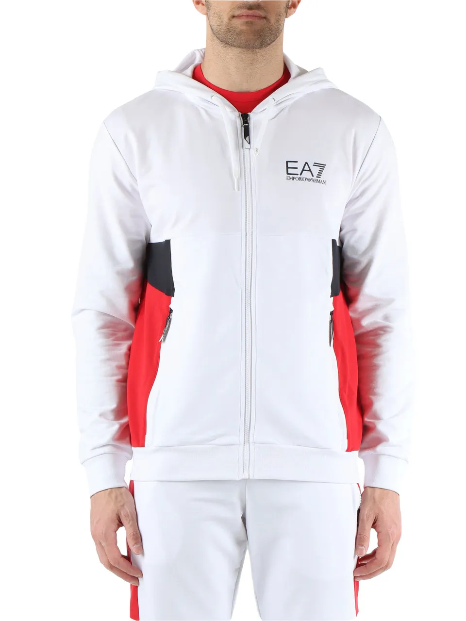 Felpa in misto cotone con zip e inserti a contrasto