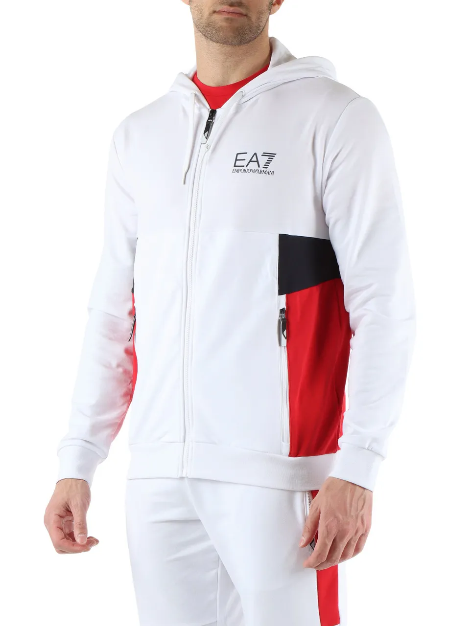 Felpa in misto cotone con zip e inserti a contrasto