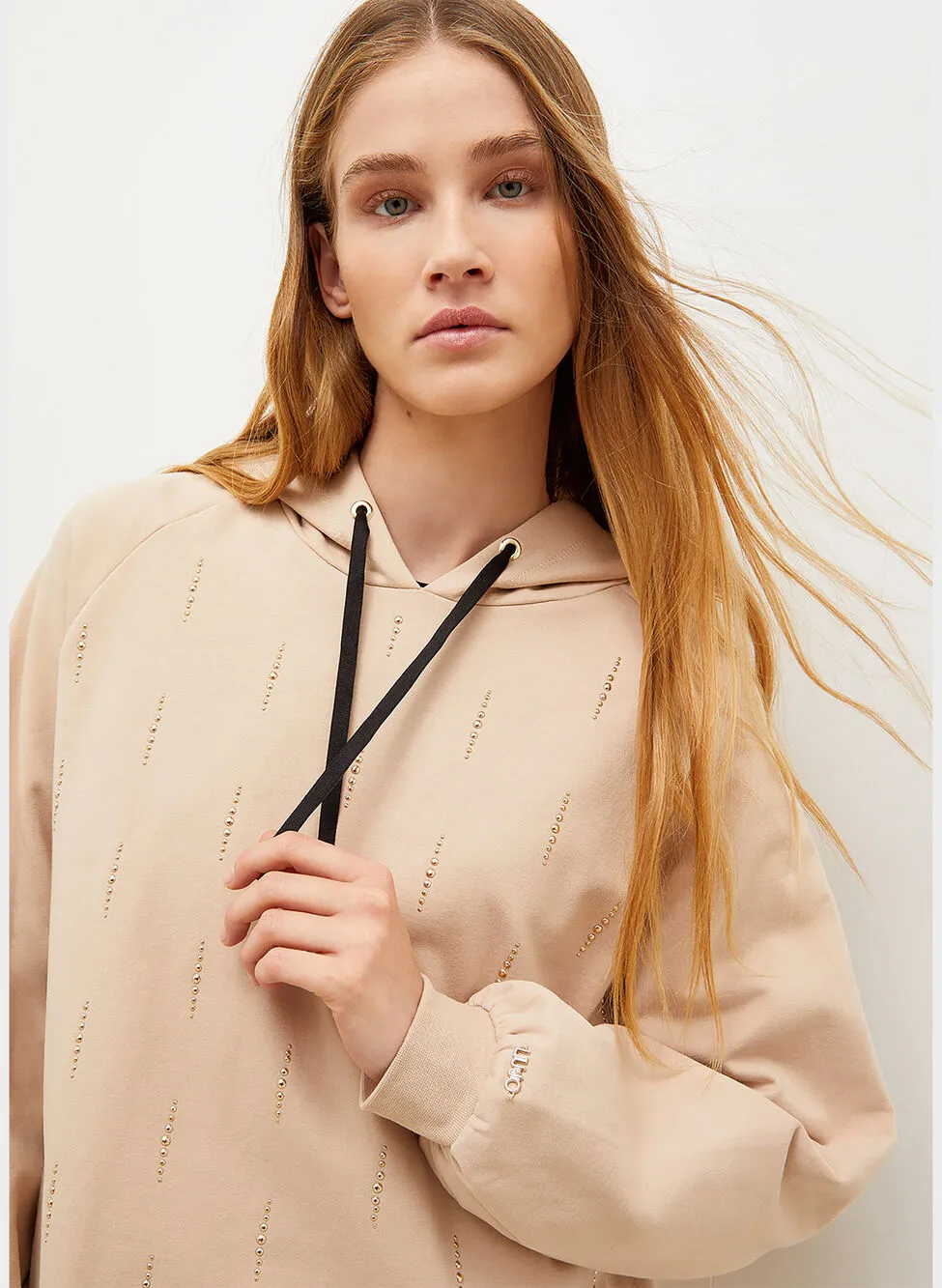felpa maxi con cappuccio studs