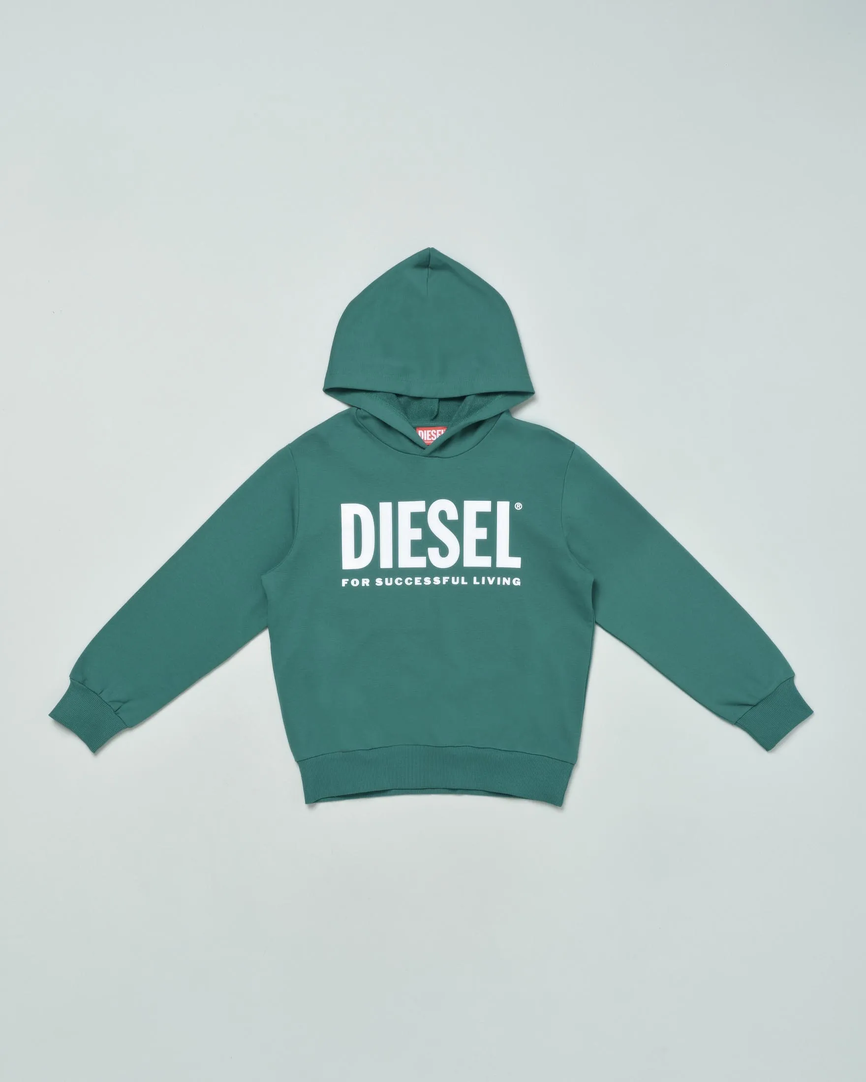 Felpa verde con cappuccio e maxi logo bianco 10-16 anni