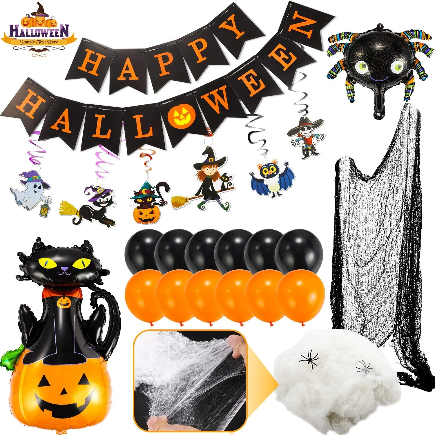 Flyfun Hallowen Decorazioni 20 Palloncini, Halloween Kit, Halloween Decorazioni per Le Feste Turbinii sospesi, Palloncini Neri A