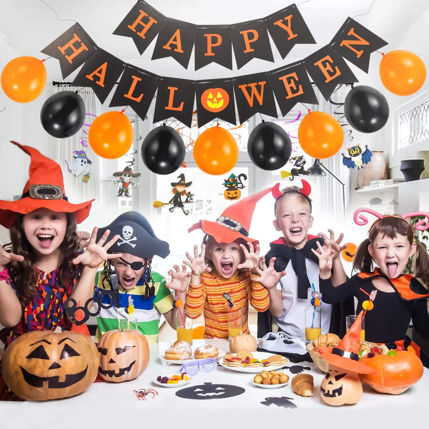 Flyfun Hallowen Decorazioni 20 Palloncini, Halloween Kit, Halloween Decorazioni per Le Feste Turbinii sospesi, Palloncini Neri A
