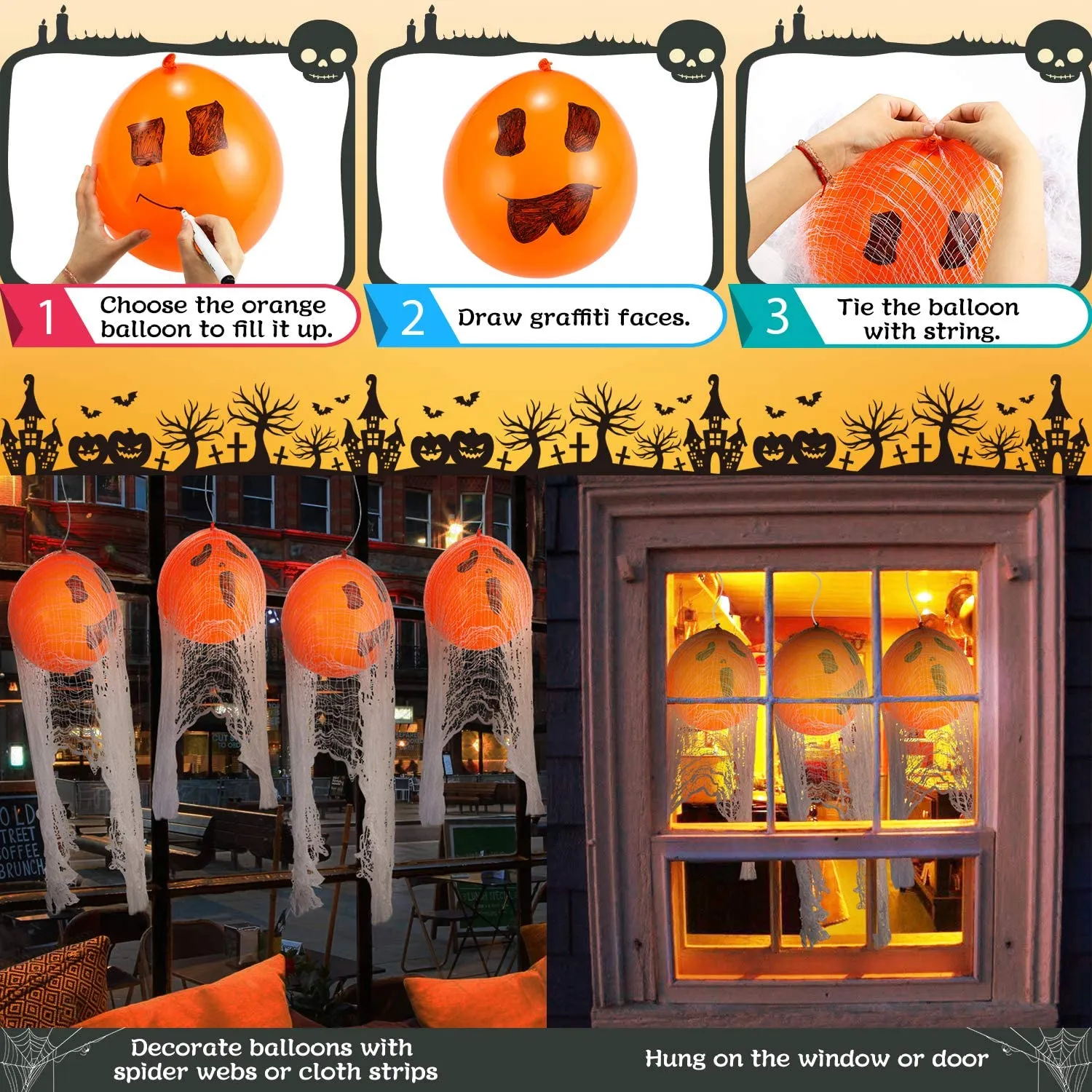 Flyfun Hallowen Decorazioni 20 Palloncini, Halloween Kit, Halloween Decorazioni per Le Feste Turbinii sospesi, Palloncini Neri A