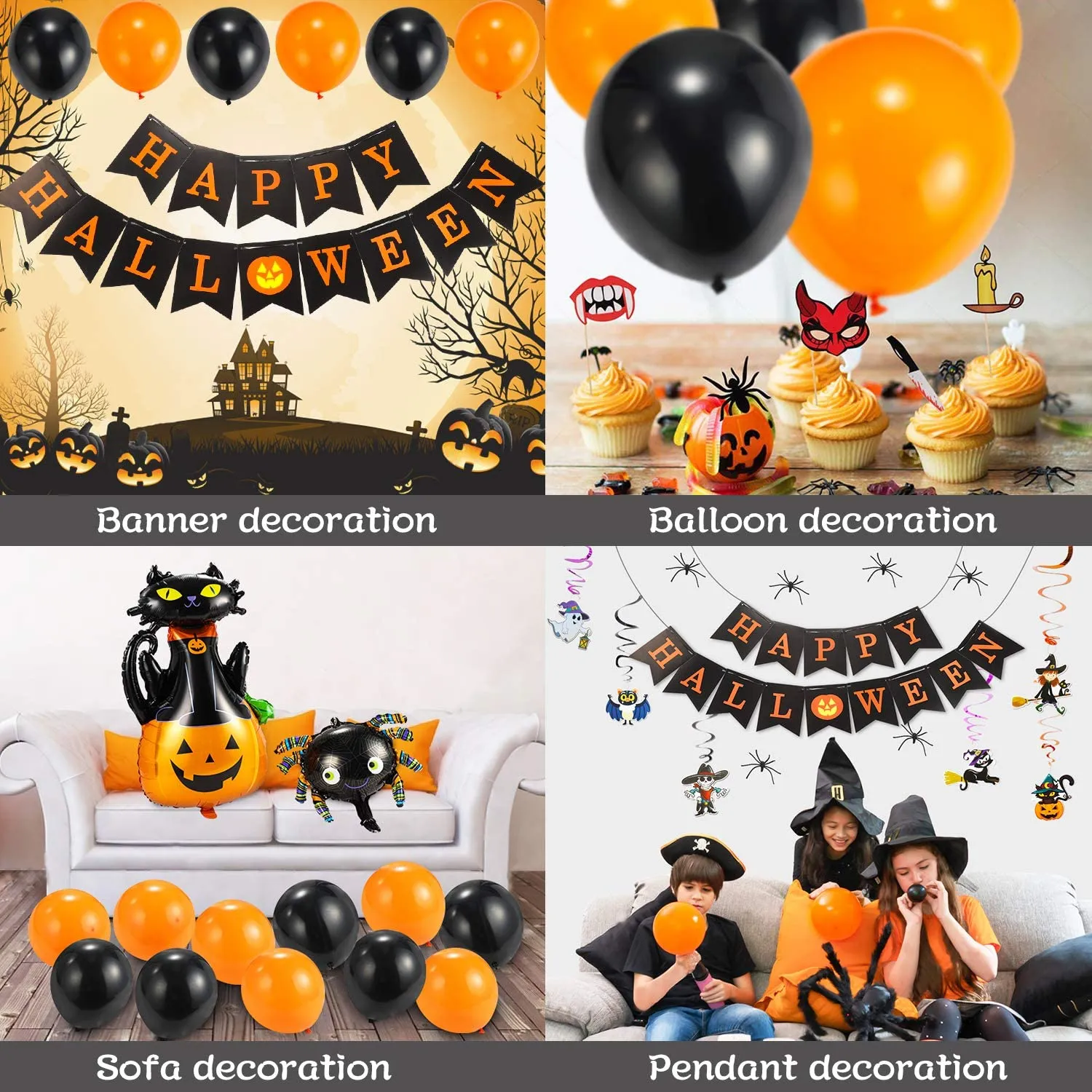 Flyfun Hallowen Decorazioni 20 Palloncini, Halloween Kit, Halloween Decorazioni per Le Feste Turbinii sospesi, Palloncini Neri A