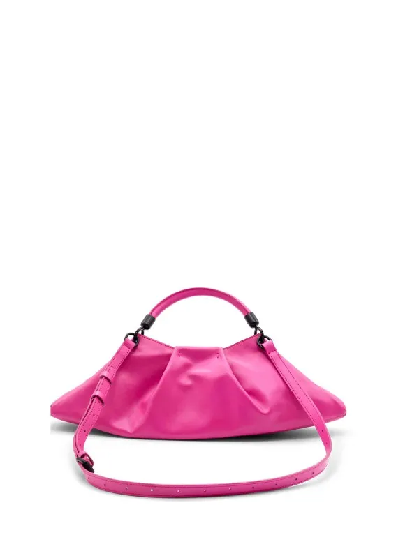 Fuchsia leather clutch bag with shoulder strap