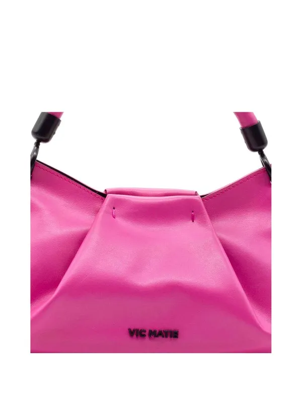 Fuchsia leather clutch bag with shoulder strap