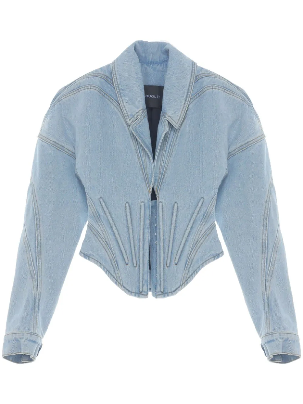 Giacca denim con corsetto in celeste Mugler - donna