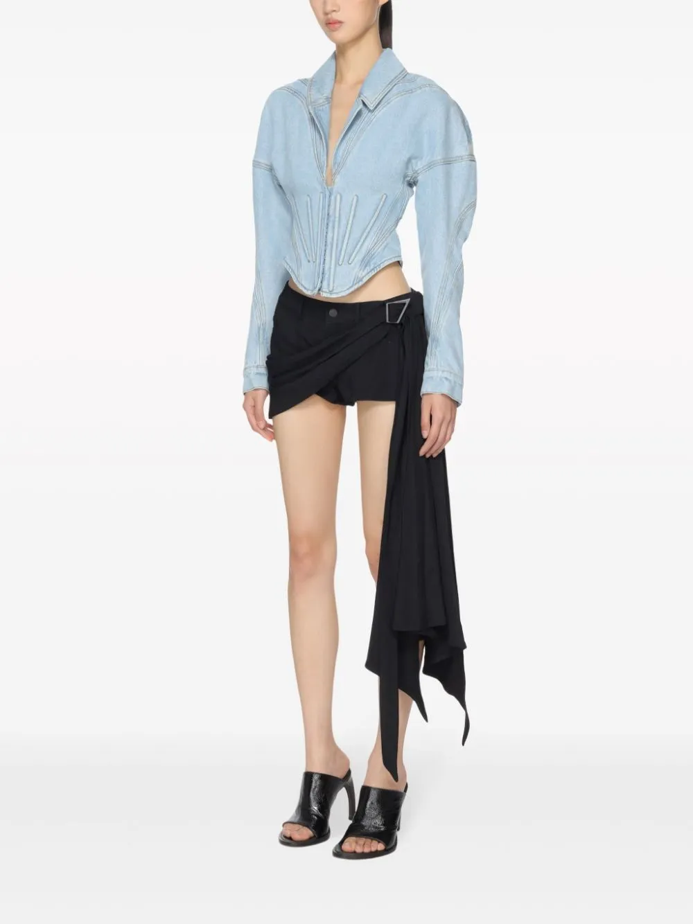 Giacca denim con corsetto in celeste Mugler - donna