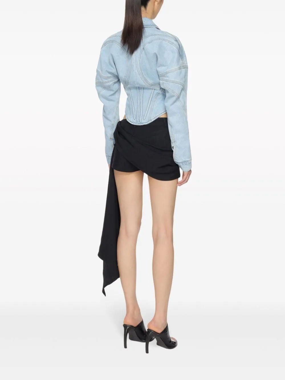 Giacca denim con corsetto in celeste Mugler - donna