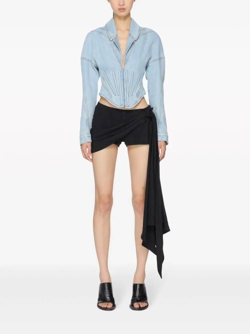 Giacca denim con corsetto in celeste Mugler - donna