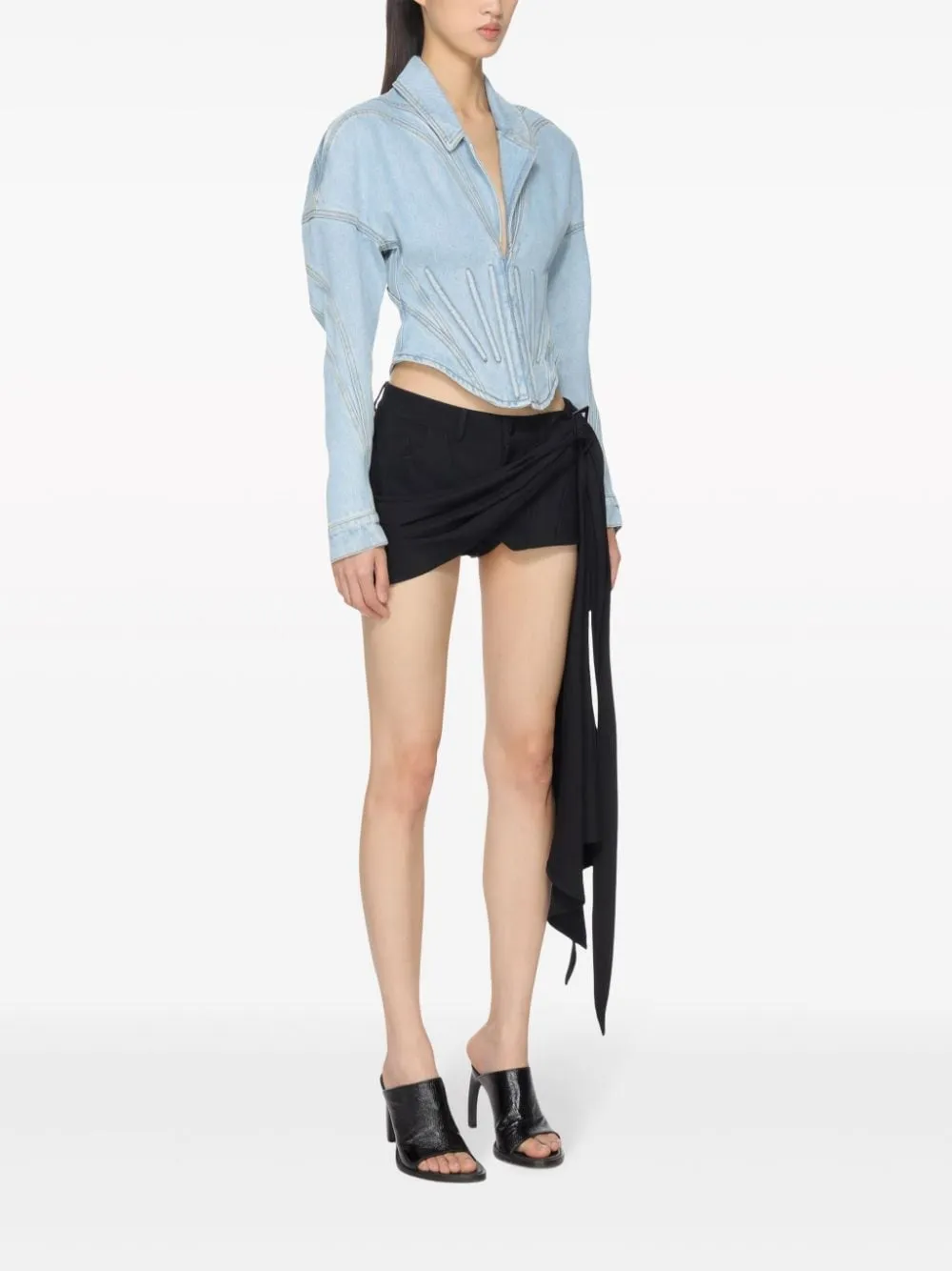 Giacca denim con corsetto in celeste Mugler - donna