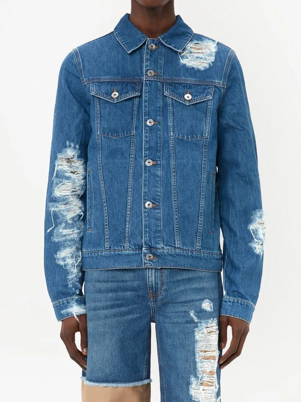 Giacca denim con effetto vissuto in blu - uomo