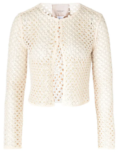 Giacca in rete Twinset beige con ricamo
