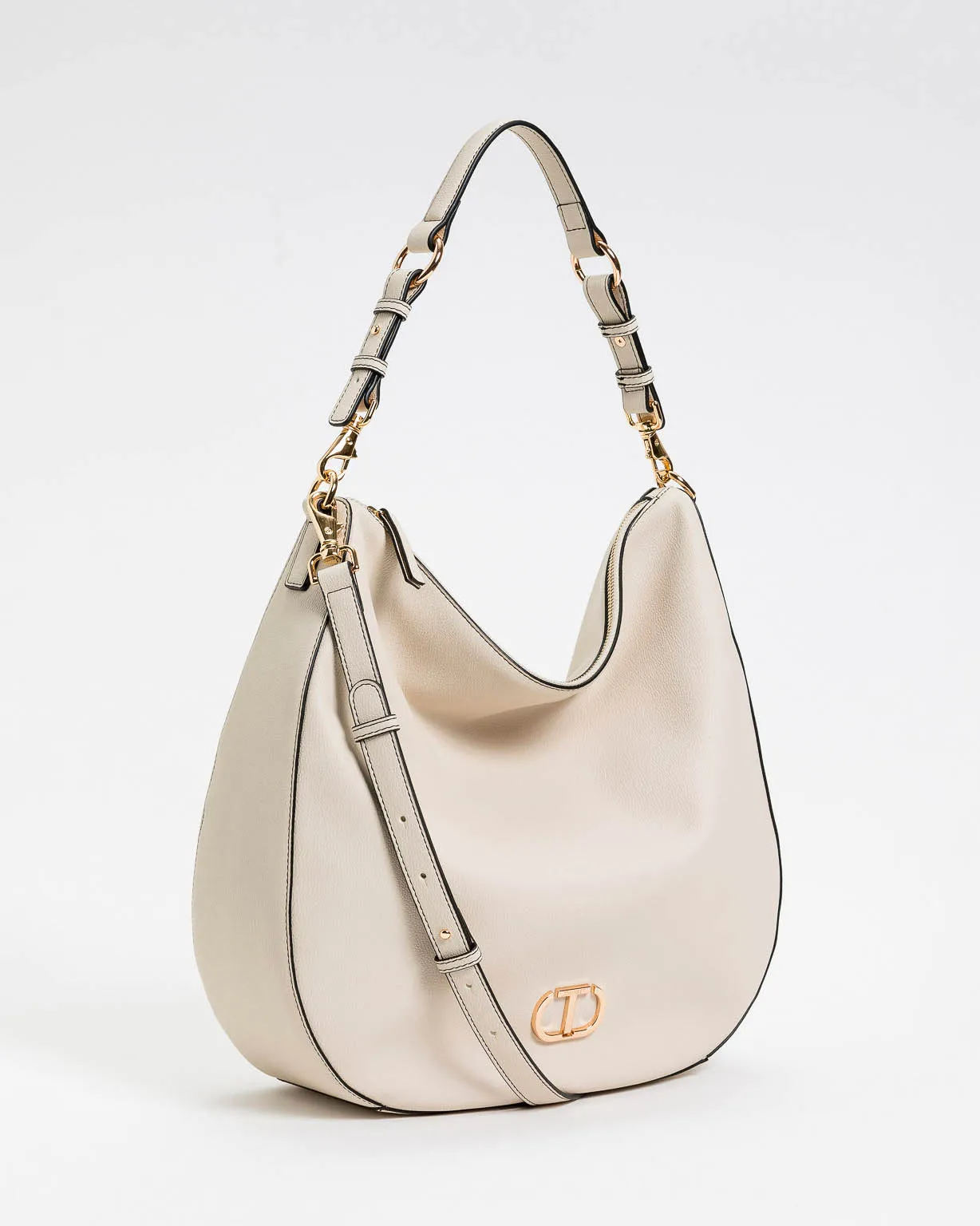 Hobo bag misura grande colore gesso in similpelle effetto martellato con tracolla più lunga