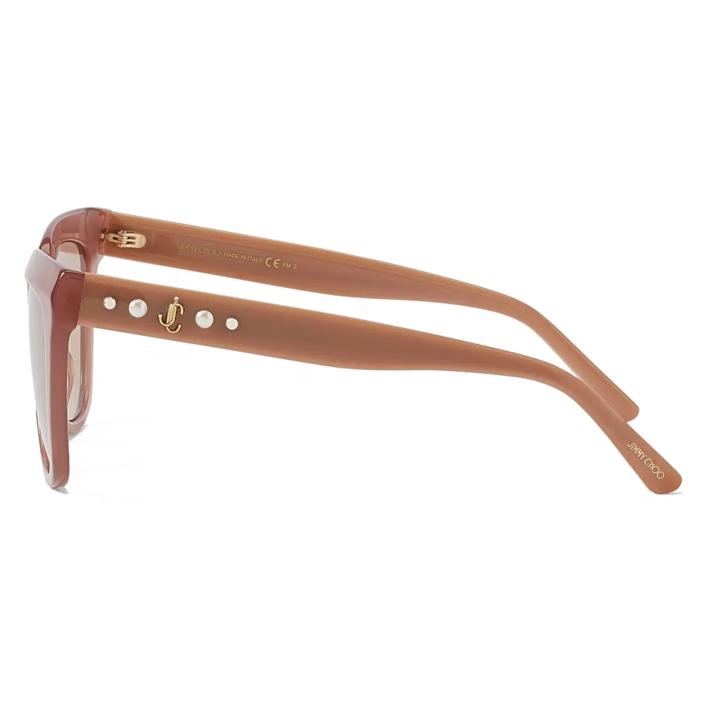 Jimmy Choo - Julieka - Occhiali da Sole Quadrati Color Opal-Nude con logo JC e Borchie - Jimmy Choo Eyewear