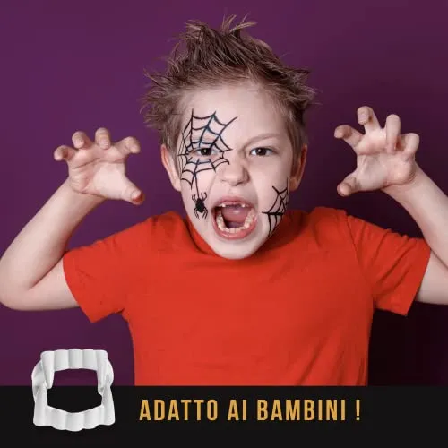 KENELS Denti Vampiro Bambino Bambina – Denti da Vampiro per Bambini - Denti Dracula da Agganciare Adatto ai Bambini- - Canini da