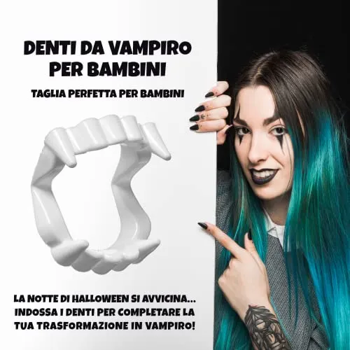KENELS Denti Vampiro Bambino Bambina – Denti da Vampiro per Bambini - Denti Dracula da Agganciare Adatto ai Bambini- - Canini da
