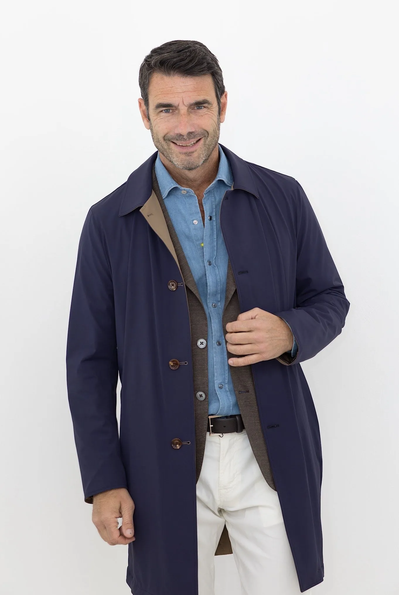 KIRED Soprabito Impermeabile Reversibile Blu e Tabacco