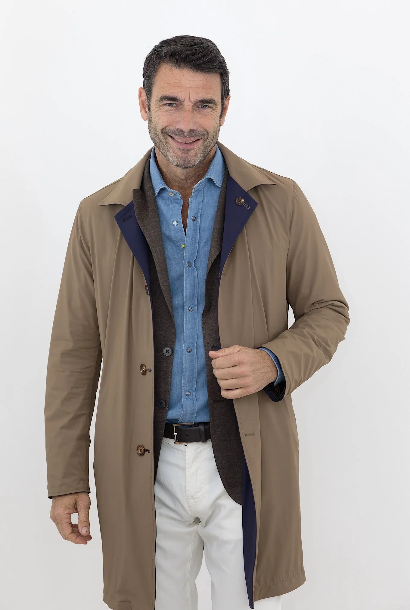 KIRED Soprabito Impermeabile Reversibile Blu e Tabacco