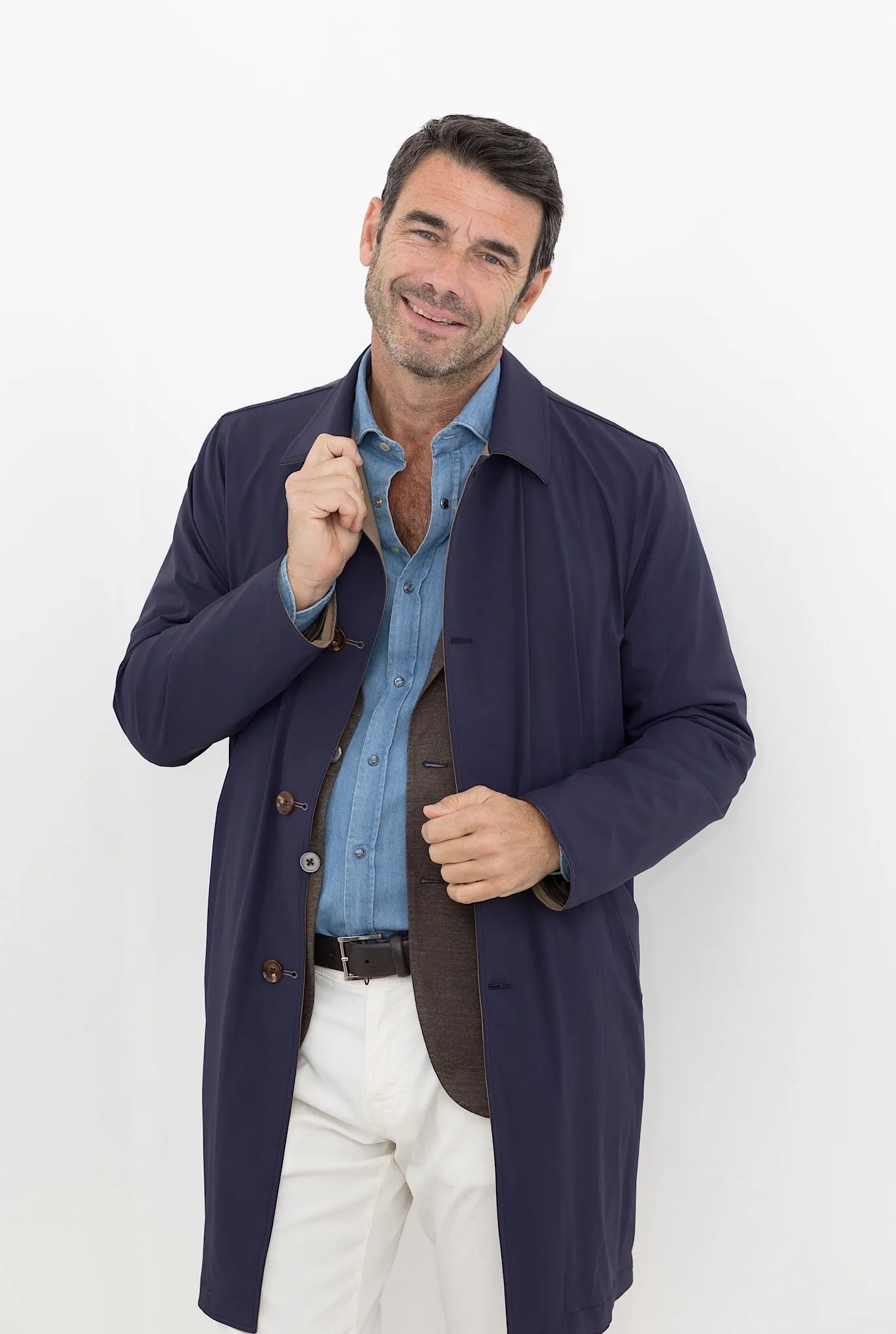 KIRED Soprabito Impermeabile Reversibile Blu e Tabacco