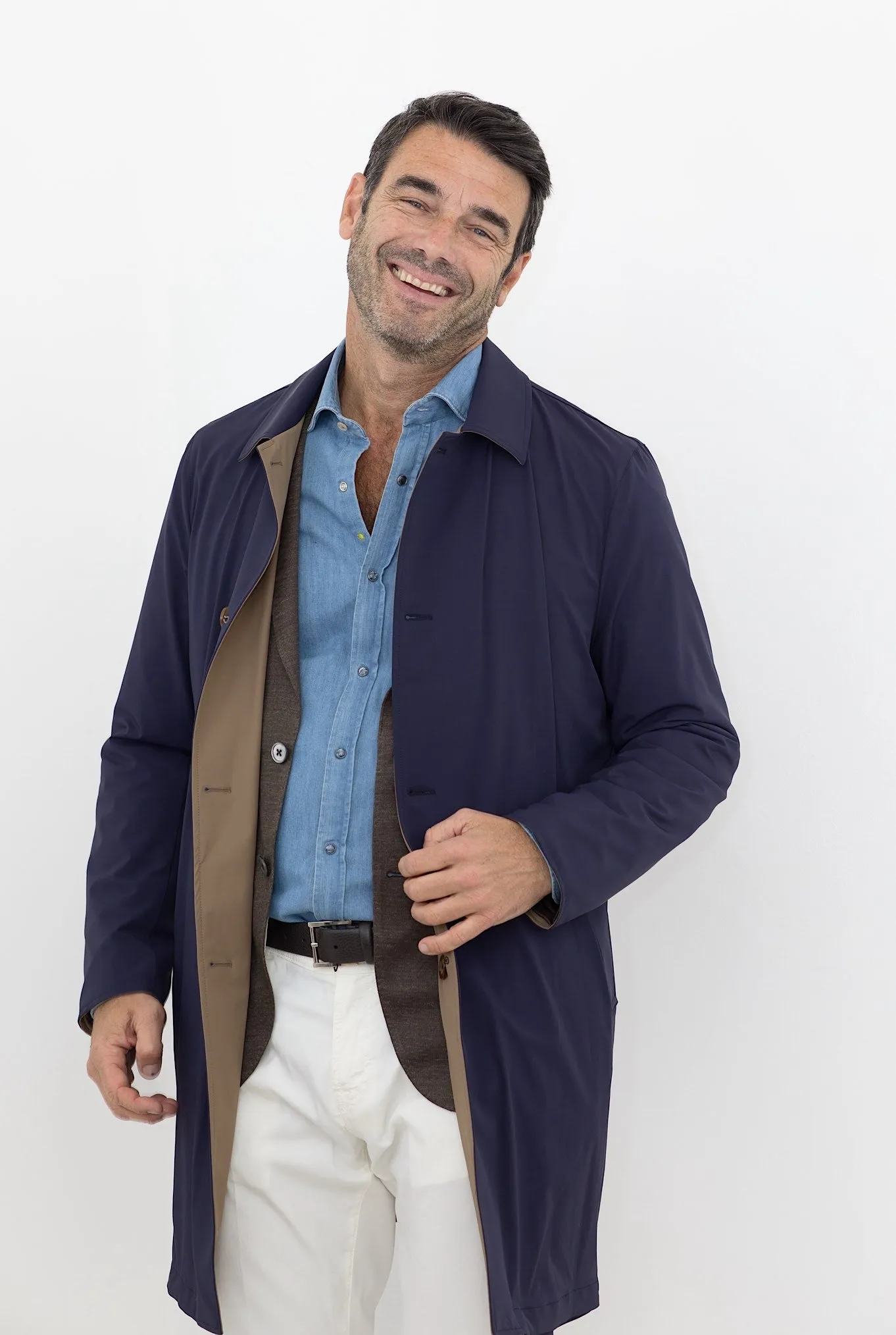 KIRED Soprabito Impermeabile Reversibile Blu e Tabacco