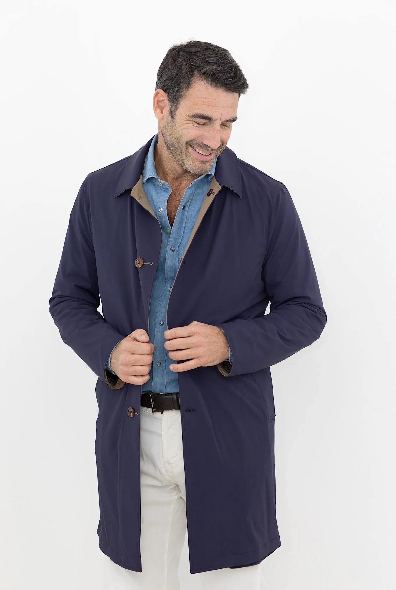 KIRED Soprabito Impermeabile Reversibile Blu e Tabacco