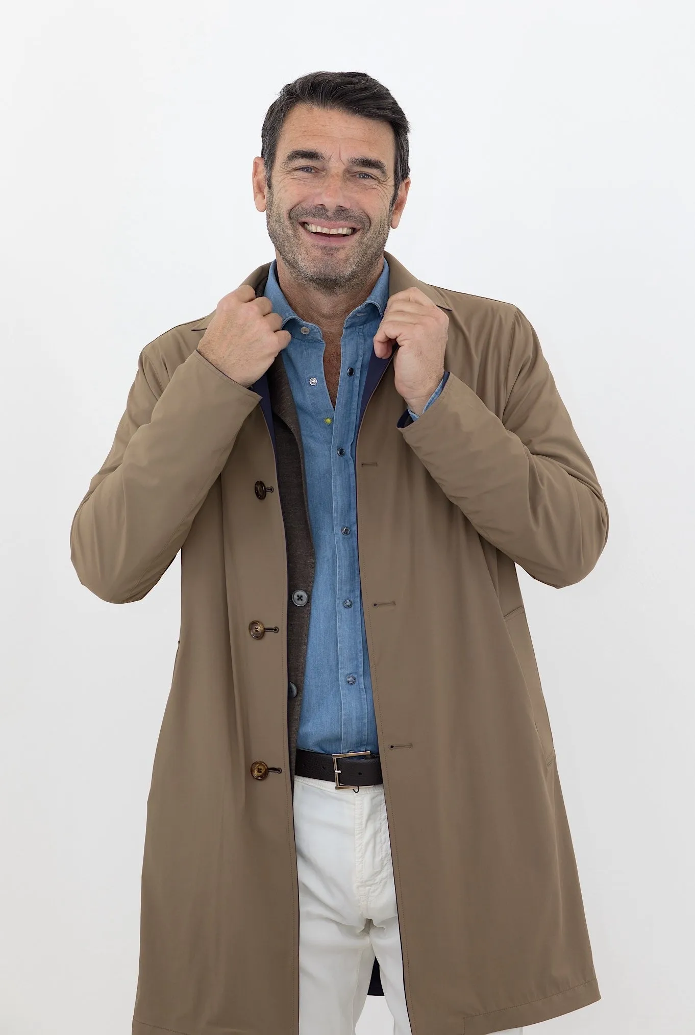 KIRED Soprabito Impermeabile Reversibile Blu e Tabacco