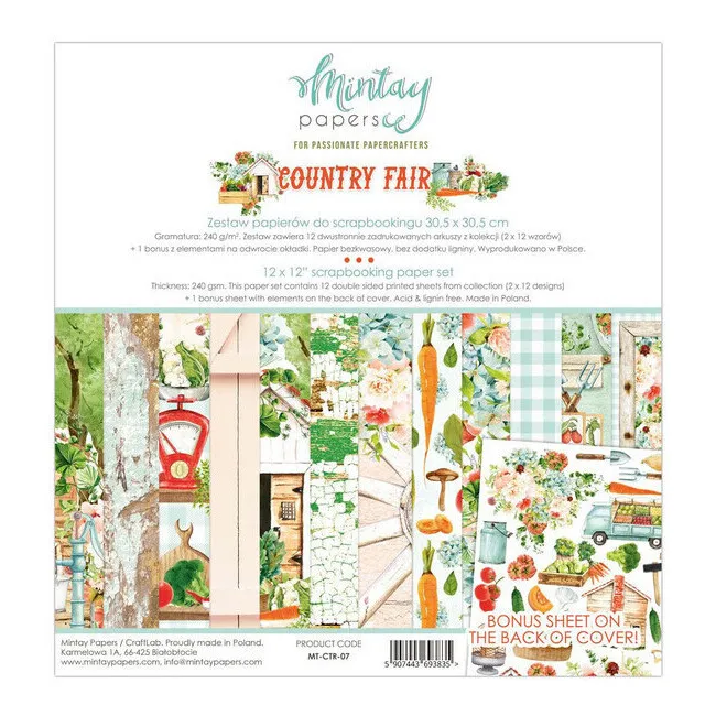 Kit di carte per scrapbooking Country Fair - Carte Mintay - 12 fogli