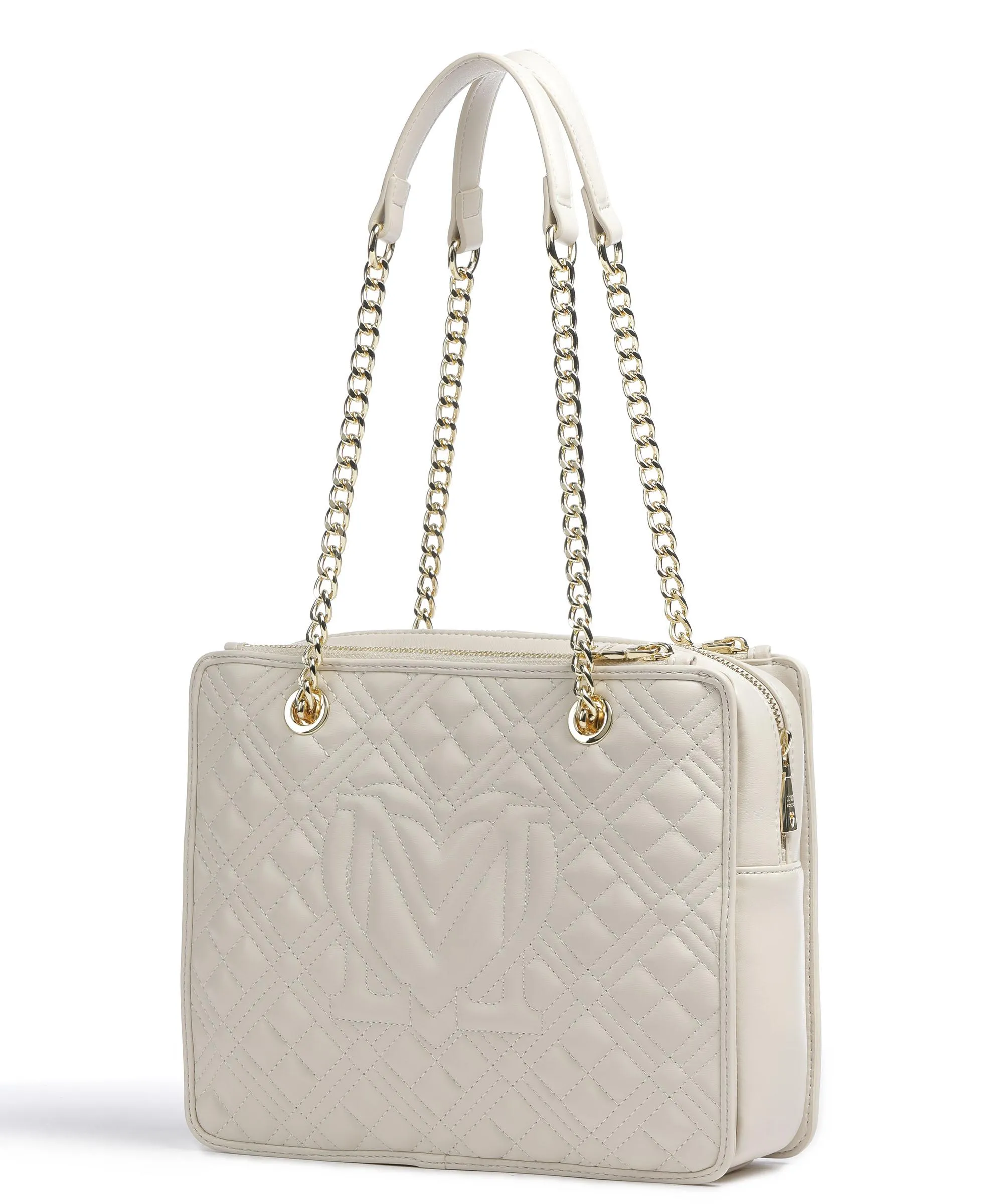  Love Moschino Quilted Borsa a spalla pelle sintetica avorio  