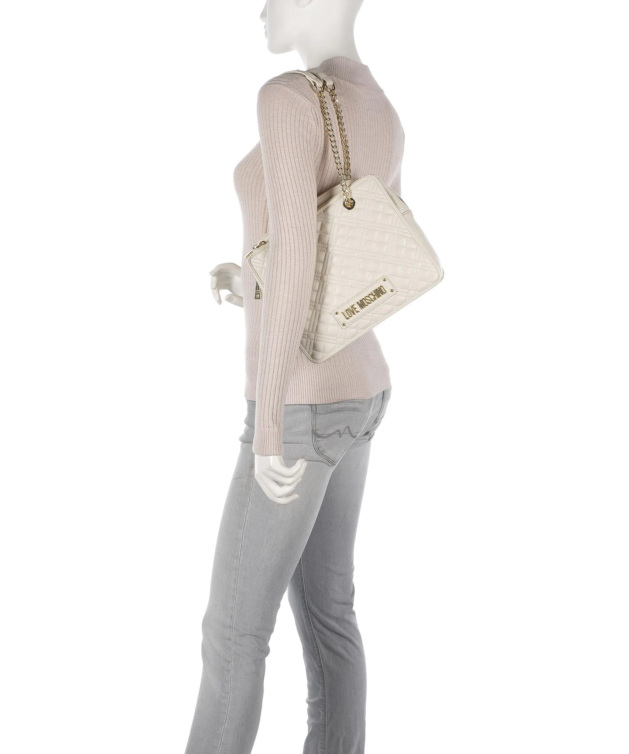  Love Moschino Quilted Borsa a spalla pelle sintetica avorio  