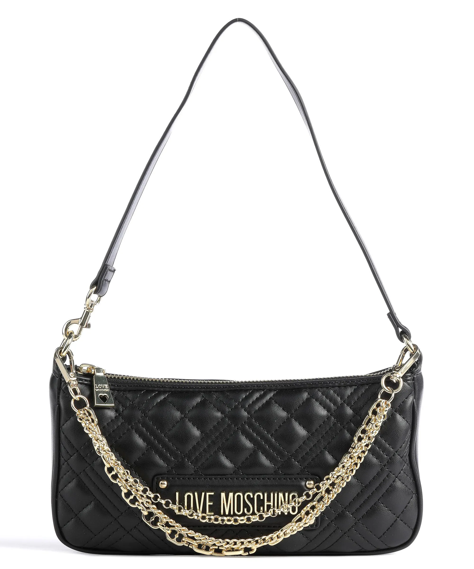  Love Moschino Quilted Multi Chain Borsa a spalla pelle sintetica nero  